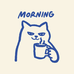 Grumpy cat drinking coffee in the morning Vector, illustration © Jrdesign0