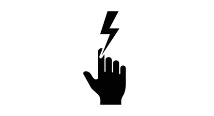 Fototapeta premium Black silhouette of a hand touching a lightning bolt symbol.