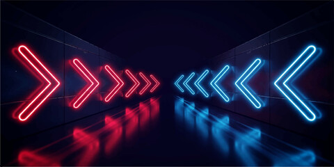 Abstract neon arrow pathway glowing directional lines with abstract direction technology futuristic perspective background wayfinding guidance illumination contrast geometric movement © The Alpha