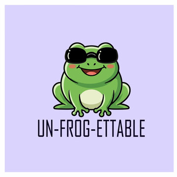 Green Frog Wearing Sunglasses Smiling.