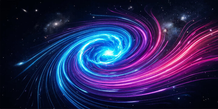 Luminous galactic spiral vortex with blue and pink light emission astronomy universe phenomenon stardust celestial discovery infinite particles background abstract constellation galactic