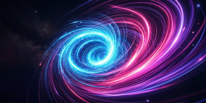 Cosmic blue and pink neon light swirl vortex with abstract background futuristic colorful wallpaper electric dimension starfield