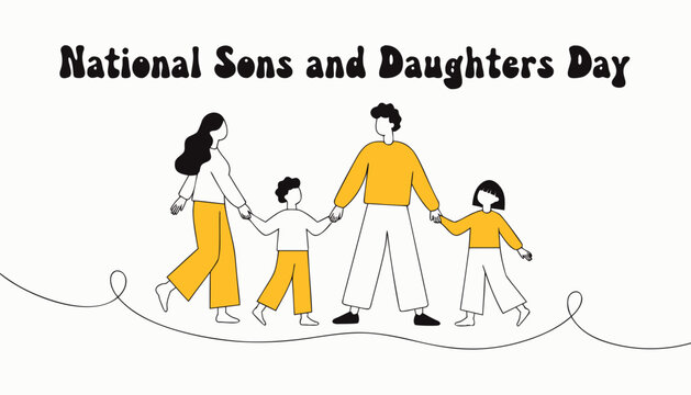 National Sons and Daughters Day, family illustration, vector graphic, parenting concept, family day icon