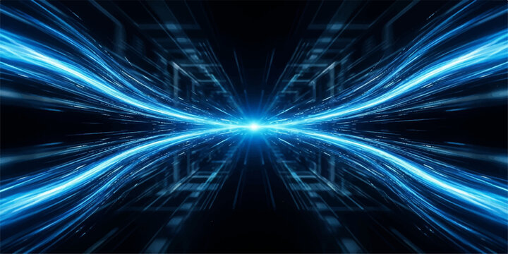 Digital data stream background with blue light pulses and tech nodes abstract technology connectivity background information computing communication internet geometric structure transfer