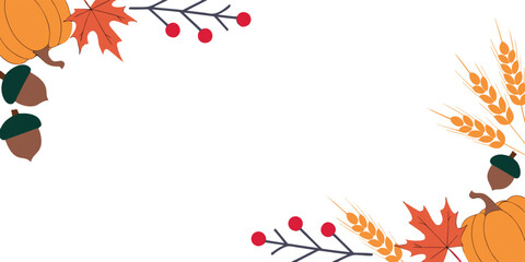 Minimalist autumn frame with red berries and orange pumpkins, seasonal fall foliage border on transparent background for creative projects © Sadhin07
