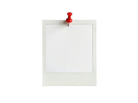 Blank white paper note pinned with a red push pin