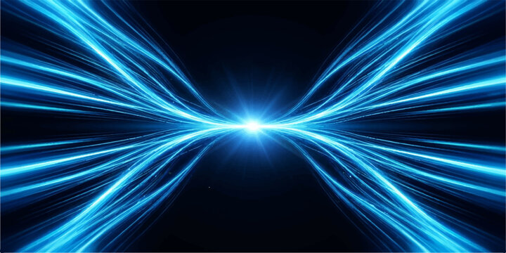 Abstract futuristic blue light beams converging into a central glowing focal point with abstract converging technology background futuristic communication perspective electric intensity