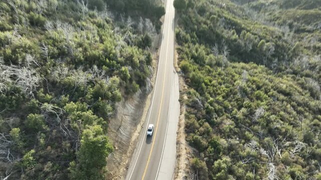 Angeles Crest Highway at Chilao Camp Winter Sunset Aerial Shot Forward TD California USA