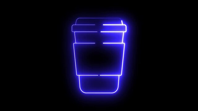 Minimal continuous one line neon animation of a glowing takeaway coffee cup on a black background.