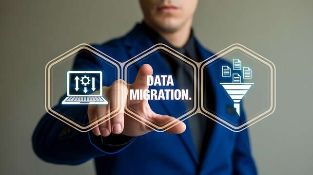 Data migration technology concept with secure information transfer interface
