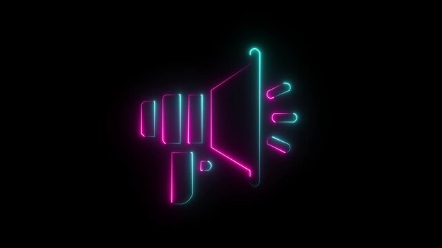 4K Video motion graphic animation icon. Glowing color neon line Microphone icon isolated On air radio mic microphone, Speaker sign, Sound speaker on a black, background.