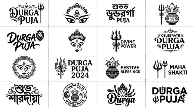 Durga Puja Festival Logo Designs Collection.
