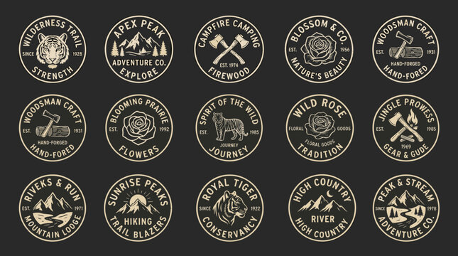 Vintage mining badges and logos.