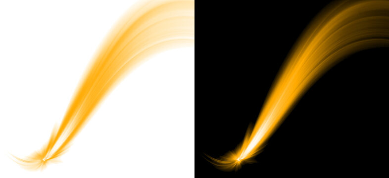 Orange magic fire trail effect isolated on black background with alpha channel glowing sparkler motion trail dynamic wave light streak.