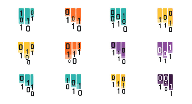 Binary Code Data Visualization Icon Set