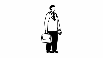Businessman wearing a formal suit stands in profile while holding a professional leather briefcase. © Sami