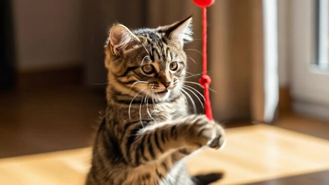 Brown Tabby Cat Playing With Toy.
