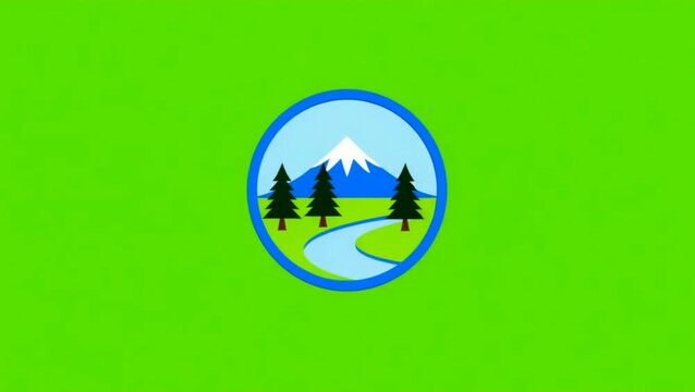 Water Splash Transforms into a Circular Nature Landscape Icon - Vector Motion Graphic on Green Screen