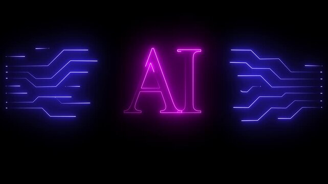 glowing Neon AI text icon animation digital artificial intelligence letter symbol. neon technology pattern with ai text icon ,symbolizing artificial intelligence AI. 4k motion video