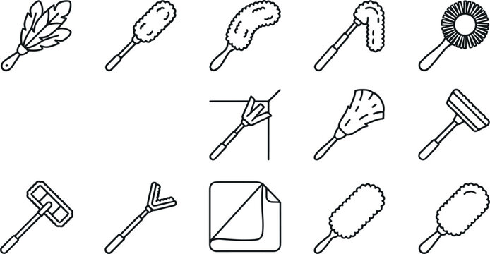 Collection of cleaning tools and microfiber cloth for household chores and dusting
