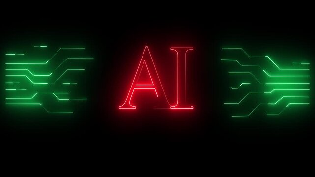 glowing Neon AI text icon animation digital artificial intelligence letter symbol. neon technology pattern with ai text icon ,symbolizing artificial intelligence AI. 4k motion video