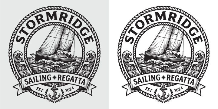 Nautical Sailing Regatta Circular Logo with Sailboat