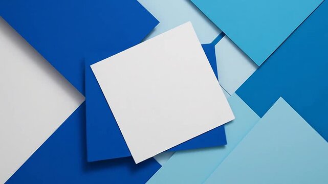 Abstract composition of layered blue and white paper shapes