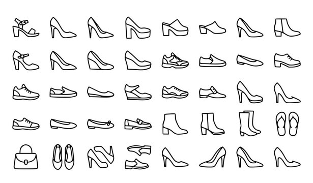 Women Shoes Thin Line Icon Set Fashion Footwear Vector Collection