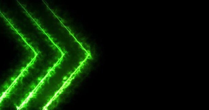 Three vibrant green neon arrows with electric glow on black background, evoking movement and energy. Ideal for digital design, tech interfaces, or futuristic project visuals.