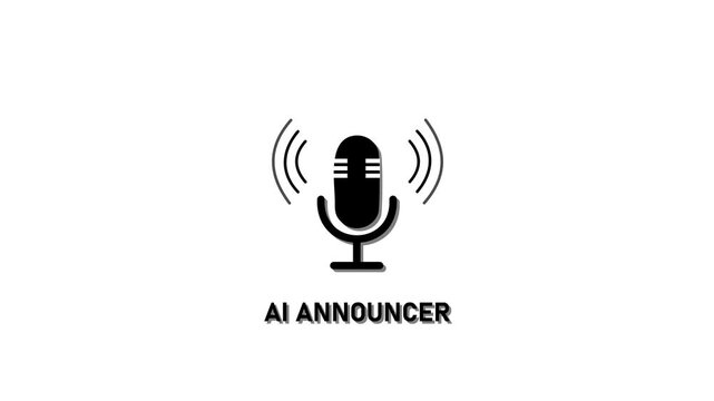 Ai announcer animation with microphone for digital voiceover and technology branding artificial intelligence