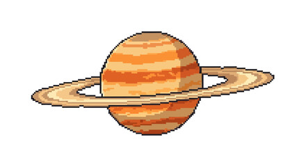 Stylized Pixel Art Illustration of Saturn Planet. © Luminaryshine