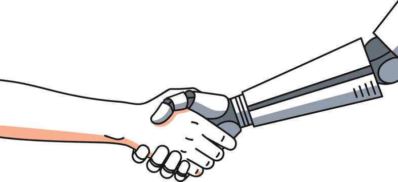 A handshake between a human hand and a robotic mechanical hand. Vector