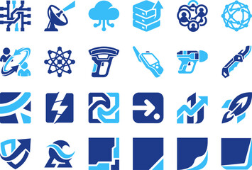 Fototapeta premium Collection of modern technology and data infrastructure icons for cloud computing systems.