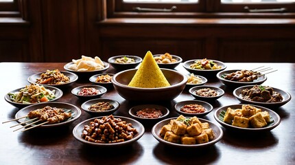 Fototapeta premium Nasi Tumpeng and Indonesian Cuisine Banquet