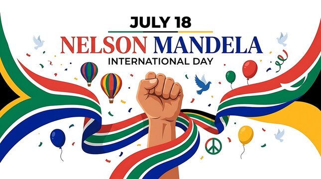 Graphic illustration for nelson mandela international day with fist and flag