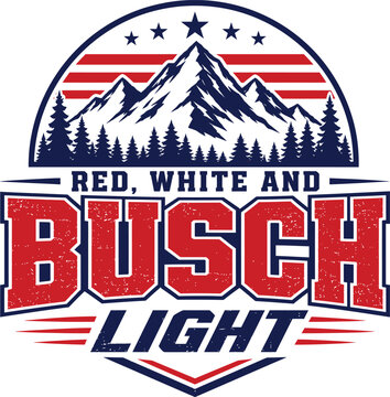 Red White and Busch Light Patriotic Mountain Typography Design