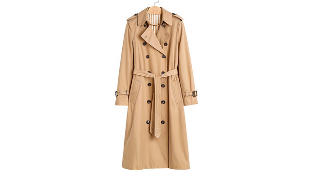 Classic elegant beige trench coat long jacket isolated on a transparent background autumn fashion apparel