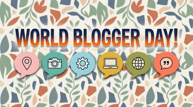 Colorful world blogger day celebration with icons and decorative background perfect for social media promotion
