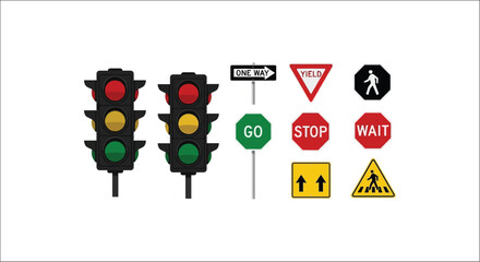 Traffic Signals And Road Signs Vector Illustration © Sagor