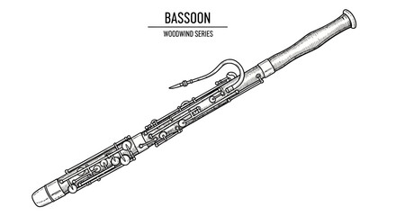 Hand Drawn Sketch of a Bassoon Musical Instrument Woodwind Series. © Julian Vance
