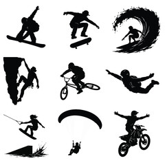 Naklejka premium Extreme Sports Silhouettes Collection On White Background