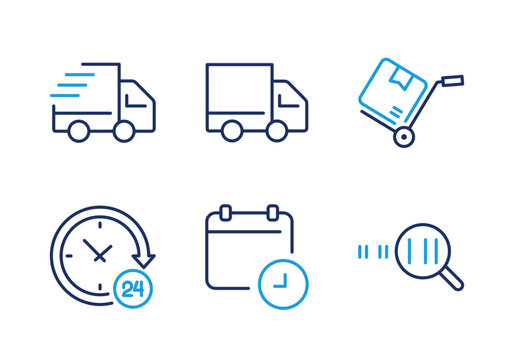 Delivery Tracking and Transportation thin line icon set. Minimal web icons