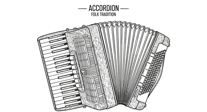 Handdrawn sketch of a traditional accordion musical instrument.