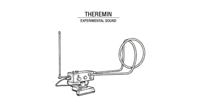 Theremin Experimental Sound Musical Instrument Line Art Illustration.