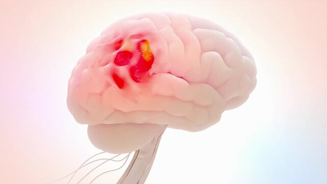Brain damage or cancer tumor malignant cells growth and spreading. Can be used in medical elements related meningioma or neurological disease. Minimal, 3D Render.