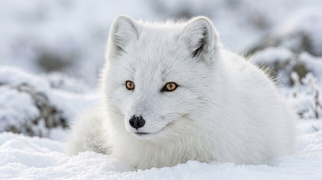 Majestic Arctic Fox Resting in Snowy Habitat