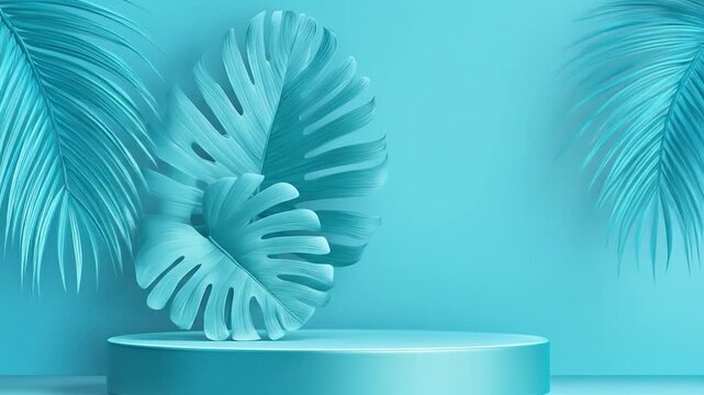 Turquoise foliage displayed on a round podium with copy space