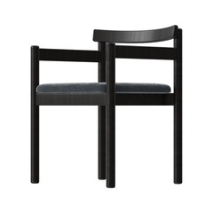Fototapeta premium Modern Black Wood Armchair with Flat Curved Backrest and Upholstered Seat Three Quarter View on White Background