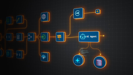 Fototapeta premium AI Agent Automating Workflow System Integration Process Vector Illustration Design