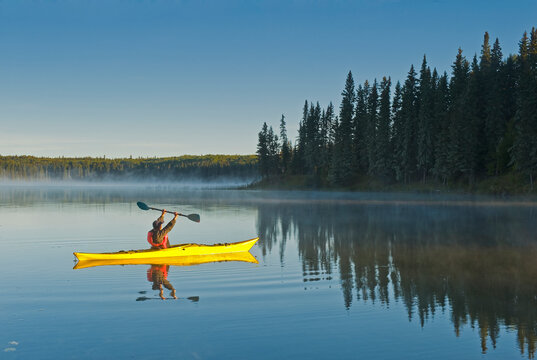 kayaking, Hanging Heart Lakes, Prince Albert National Park, Saskatchewan, Canada